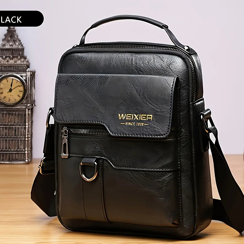 WEIXIER PU Leather Crossbody Bag Retro Street Style Large Capacity Commuter Bag with Adjustable Shoulder Strap for Business Travel Daily Use