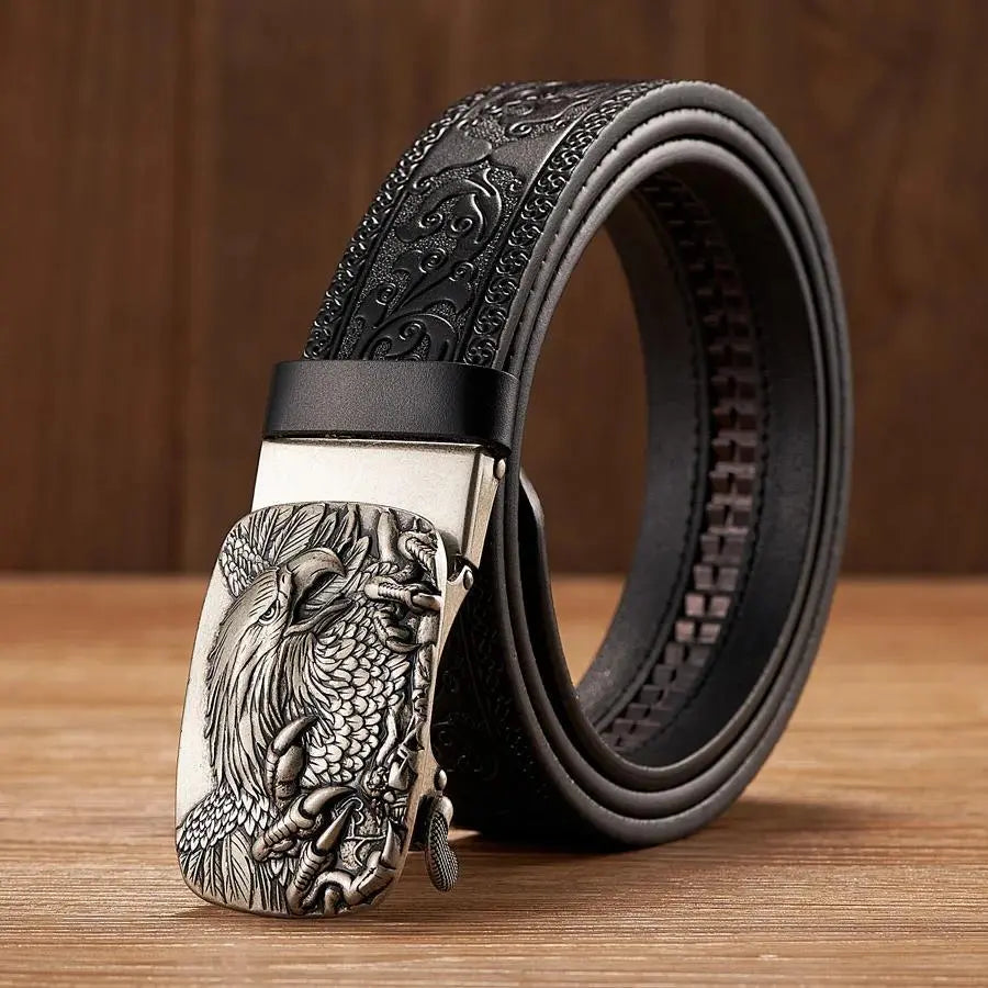 Men'S Leather Belts Belts for Men Genuine Leather Ratchet Belt Automatic Buckle Wide:35Mm Men Automatic Buckle Belt