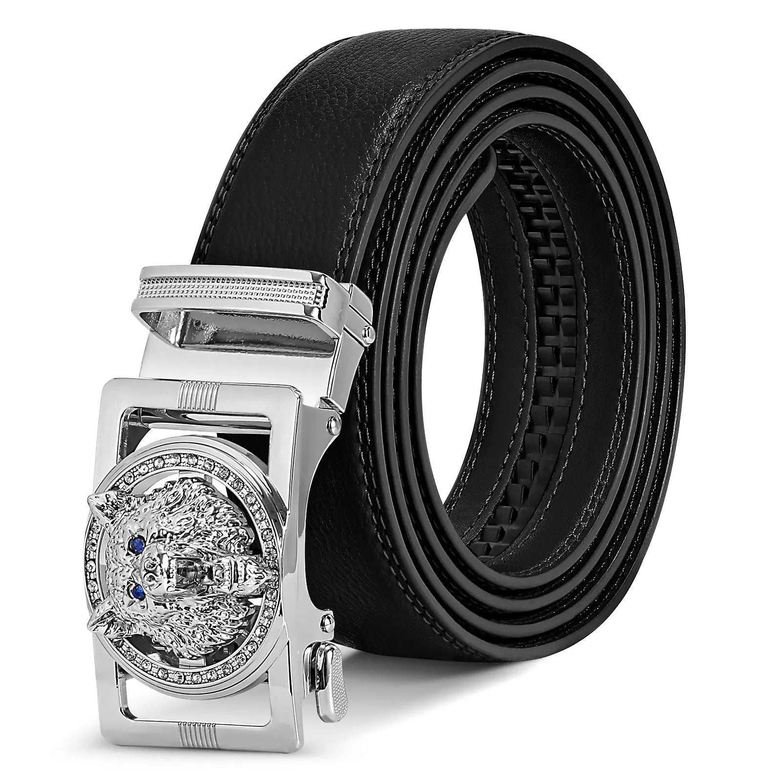 Fashion Ratchet Leather Dress Belt Genuine Leather with Alloy Automatic Buckle Sliding Leather Belt for Men