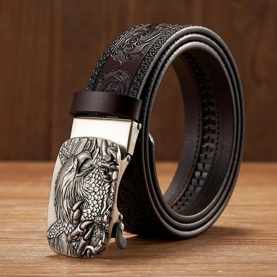 Men'S Leather Belts Belts for Men Genuine Leather Ratchet Belt Automatic Buckle Wide:35Mm Men Automatic Buckle Belt