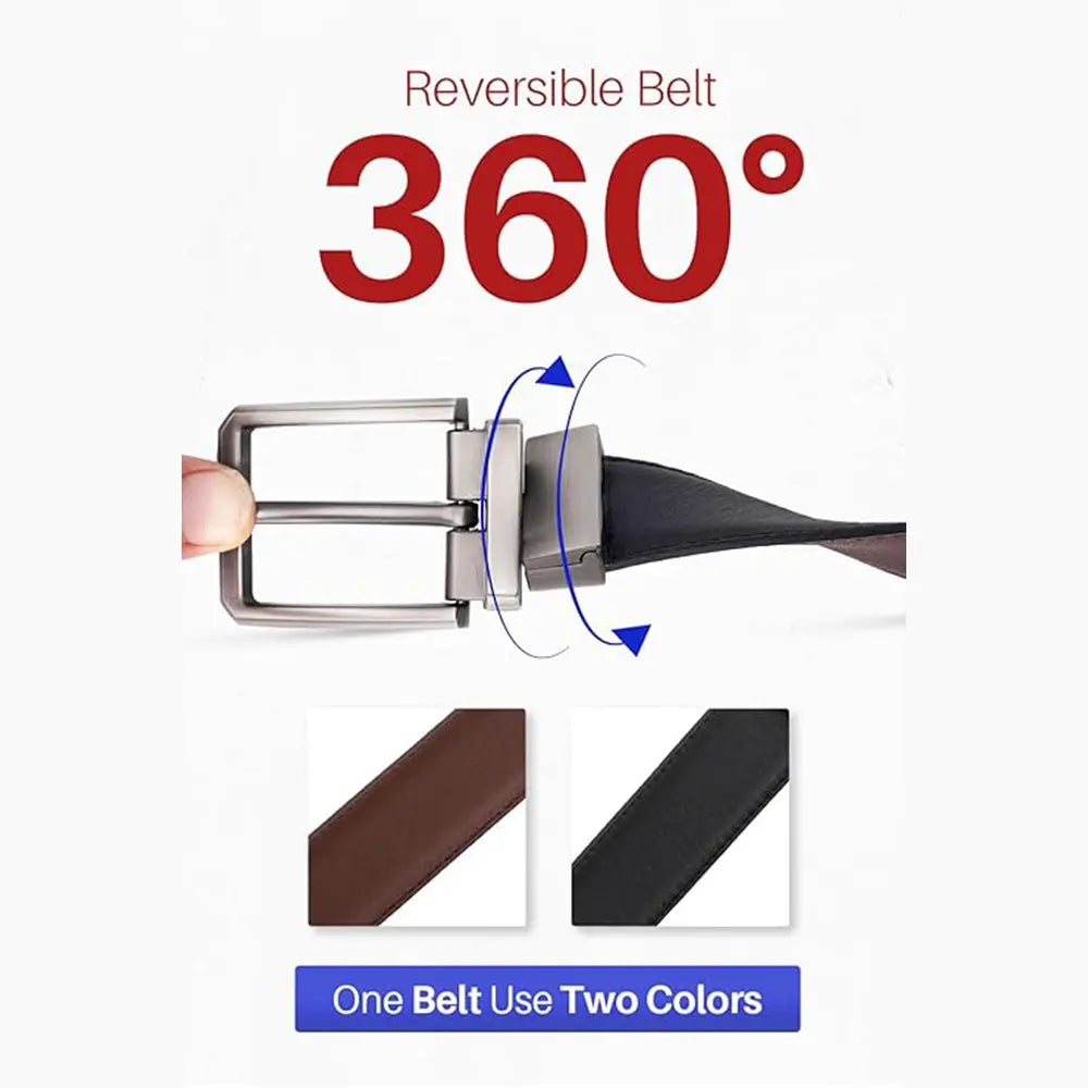Mens Belt Casual Leather Belts - Reversible Belts for Men - Dual Side Adjustable Buckle Dress Pants Mens Belts