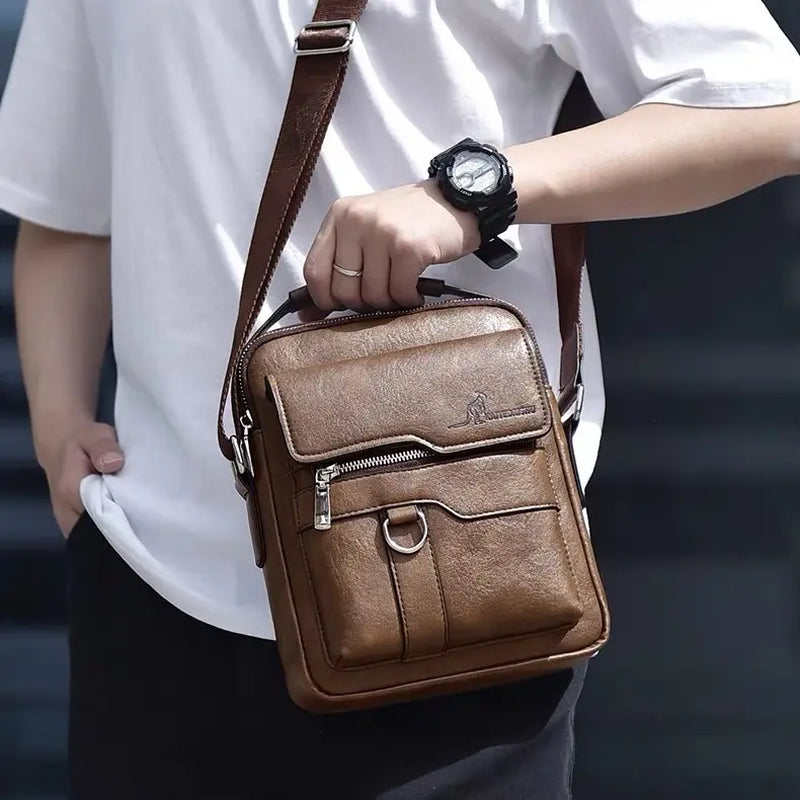 Men'S Casual Shoulder Bag, Large Capacity Multifunctional PU Travel Crossbody Bag, Waterproof & Wear-Resistant, Versatile Fashion Bag