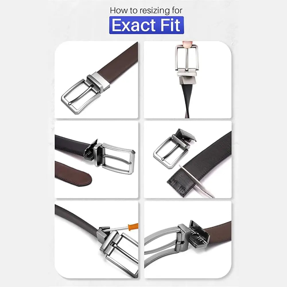 Mens Belt Casual Leather Belts - Reversible Belts for Men - Dual Side Adjustable Buckle Dress Pants Mens Belts