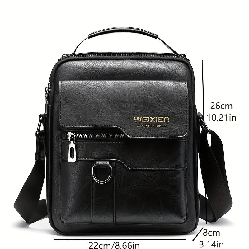 New Men'S PU Leather Shoulder Bag, Classic Style, Retro Fashion, Adjustable Shoulder Strap, Multi-Layer, Handbag, Messenger Bag, Crossbody Bag, Business Casual Briefcase, Travel, Backpack, Daily Commuter Bag for Men and Women, New Year, Christmas Gift