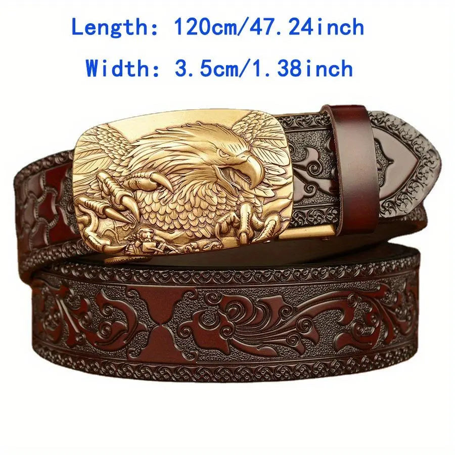 Men'S Leather Belts Belts for Men Genuine Leather Ratchet Belt Automatic Buckle Wide:35Mm Men Automatic Buckle Belt