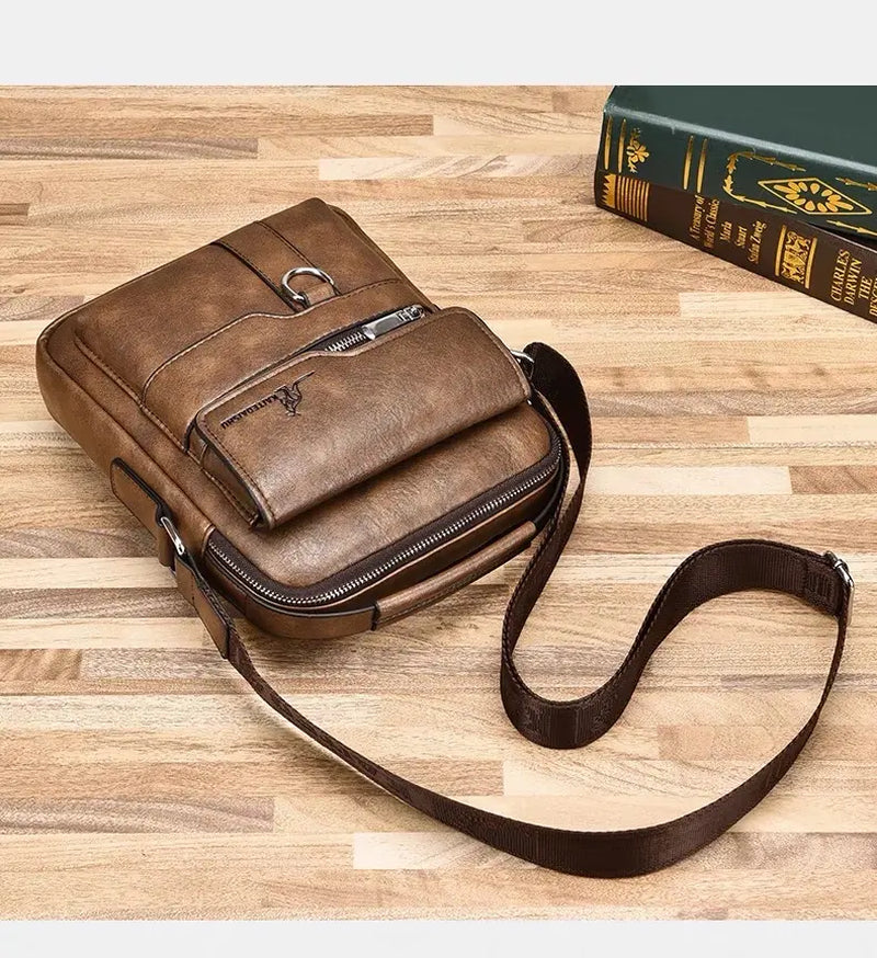 Men'S Casual Shoulder Bag, Large Capacity Multifunctional PU Travel Crossbody Bag, Waterproof & Wear-Resistant, Versatile Fashion Bag