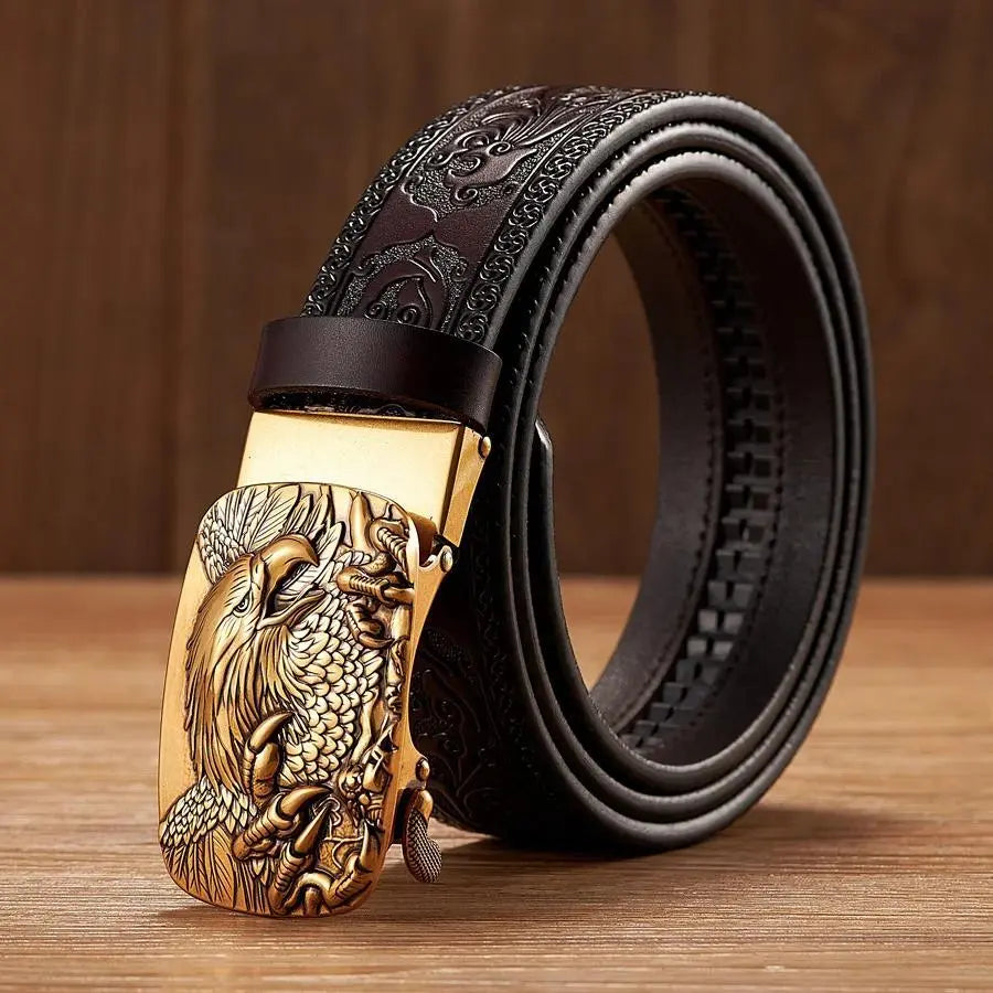 Men'S Leather Belts Belts for Men Genuine Leather Ratchet Belt Automatic Buckle Wide:35Mm Men Automatic Buckle Belt