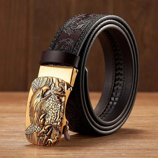 Men'S Leather Belts Belts for Men Genuine Leather Ratchet Belt Automatic Buckle Wide:35Mm Men Automatic Buckle Belt