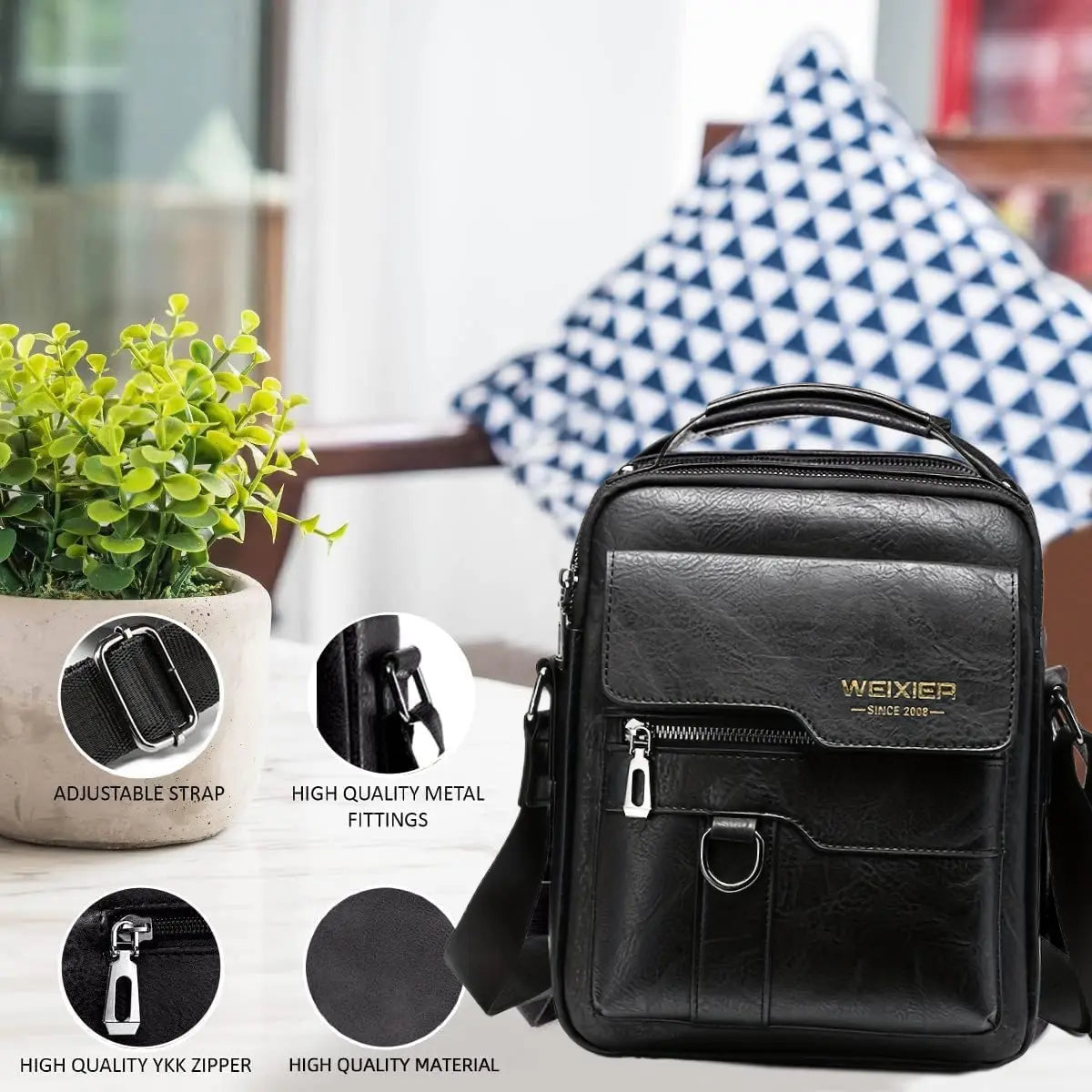 New Men'S PU Leather Shoulder Bag, Classic Style, Retro Fashion, Adjustable Shoulder Strap, Multi-Layer, Handbag, Messenger Bag, Crossbody Bag, Business Casual Briefcase, Travel, Backpack, Daily Commuter Bag for Men and Women, New Year, Christmas Gift