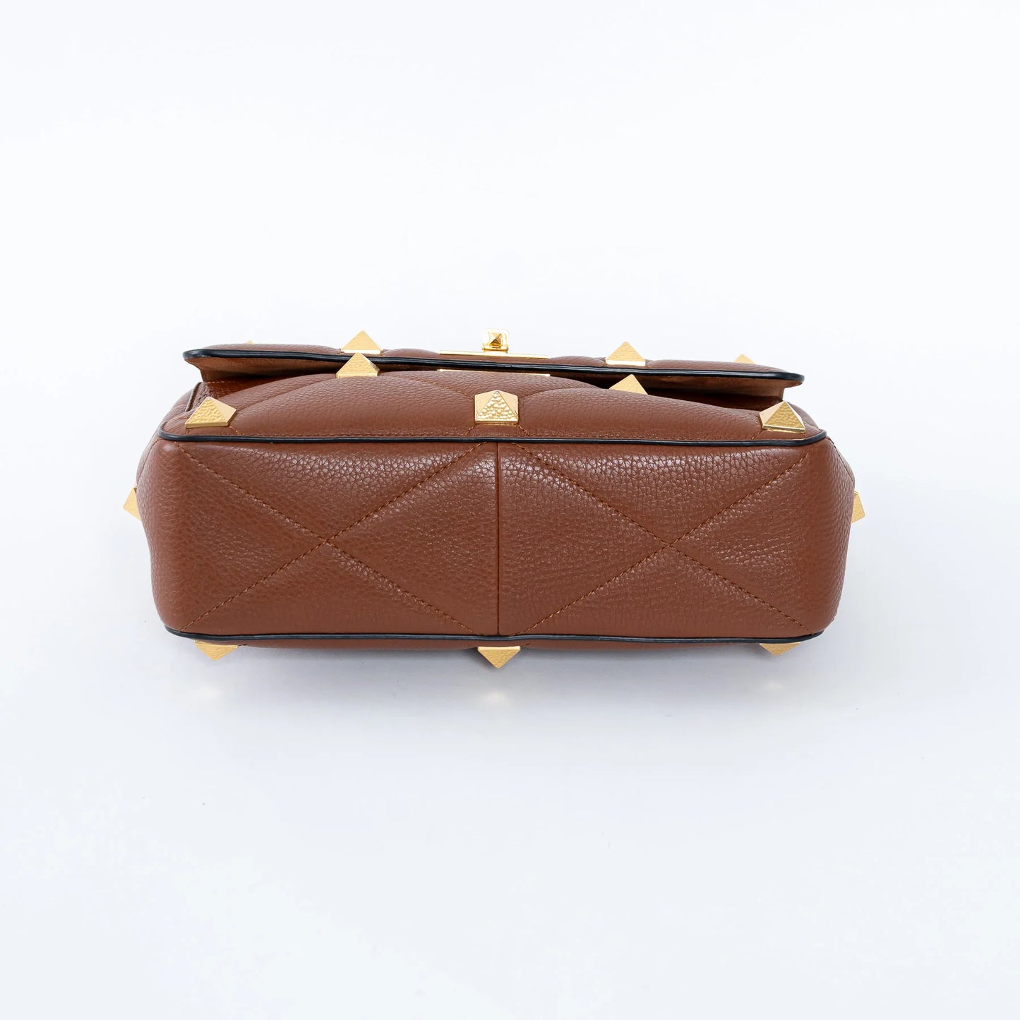 Brown Roman Rockstud Quilted Flap Bag