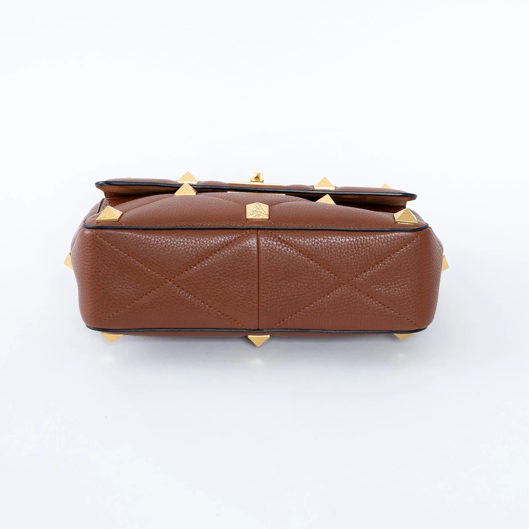 Brown Roman Rockstud Quilted Flap Bag
