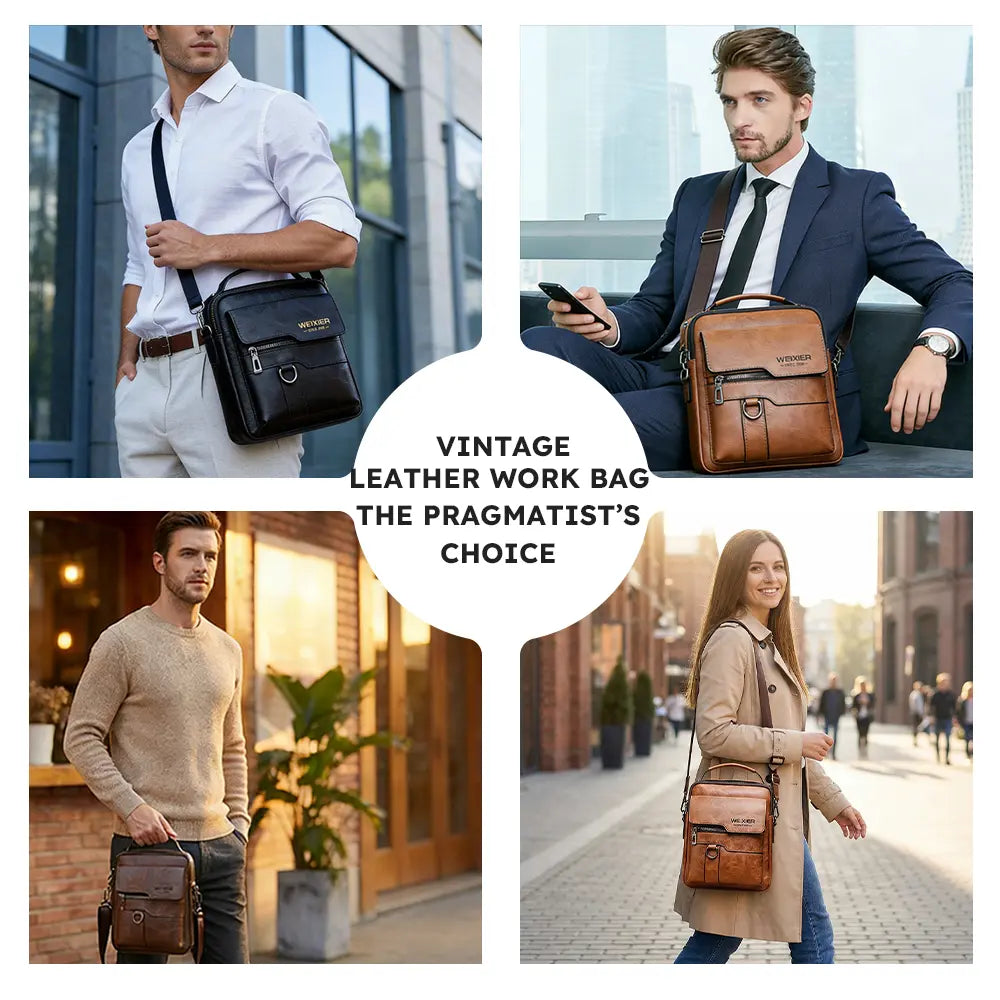 WEIXIER PU Leather Crossbody Bag Retro Street Style Large Capacity Commuter Bag with Adjustable Shoulder Strap for Business Travel Daily Use