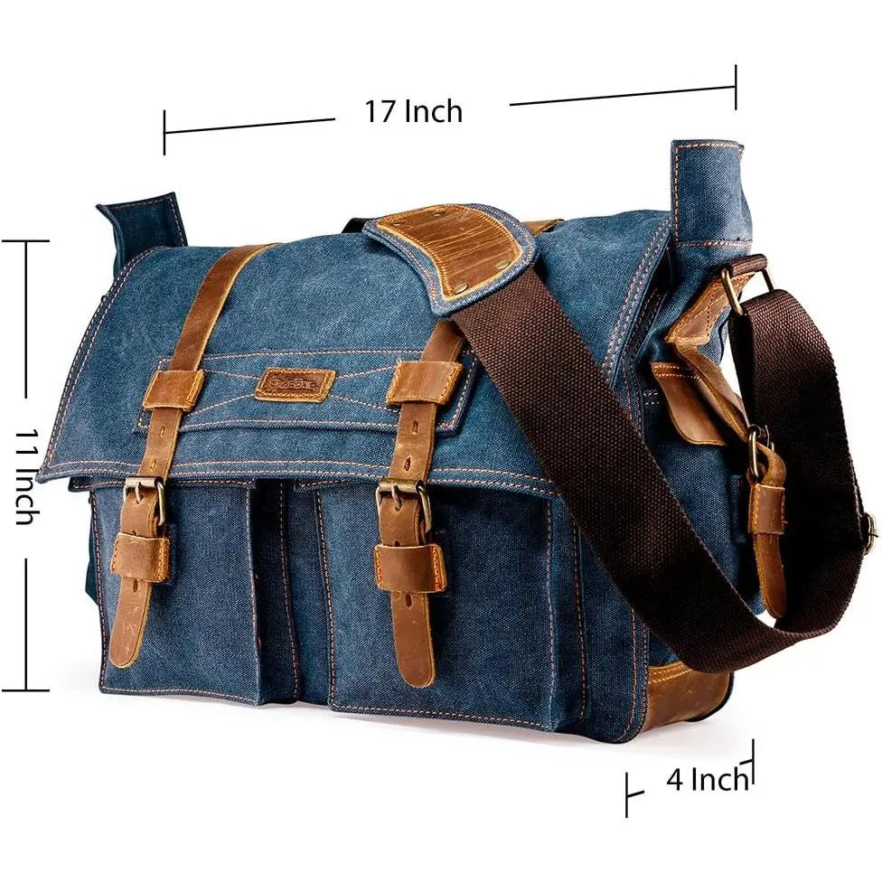 Messenger Bag for Laptop Vintage Canvas Leather Crossbody Satchel Shoulder Computer Bag Travel Office Messenger Bag