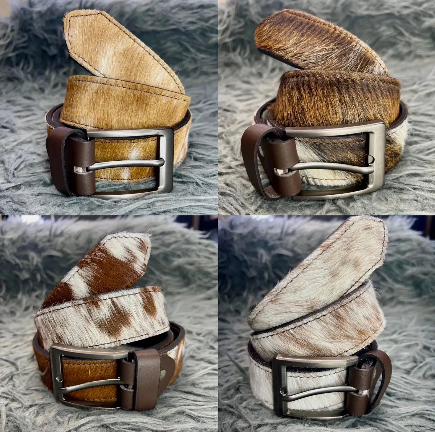 COWHIDE LEATHER BELTS for Men Women Genuine Cowhide Belts Real Hair-On Leather Belt for Cowboys Cowgirls Western Buckle Natural Print