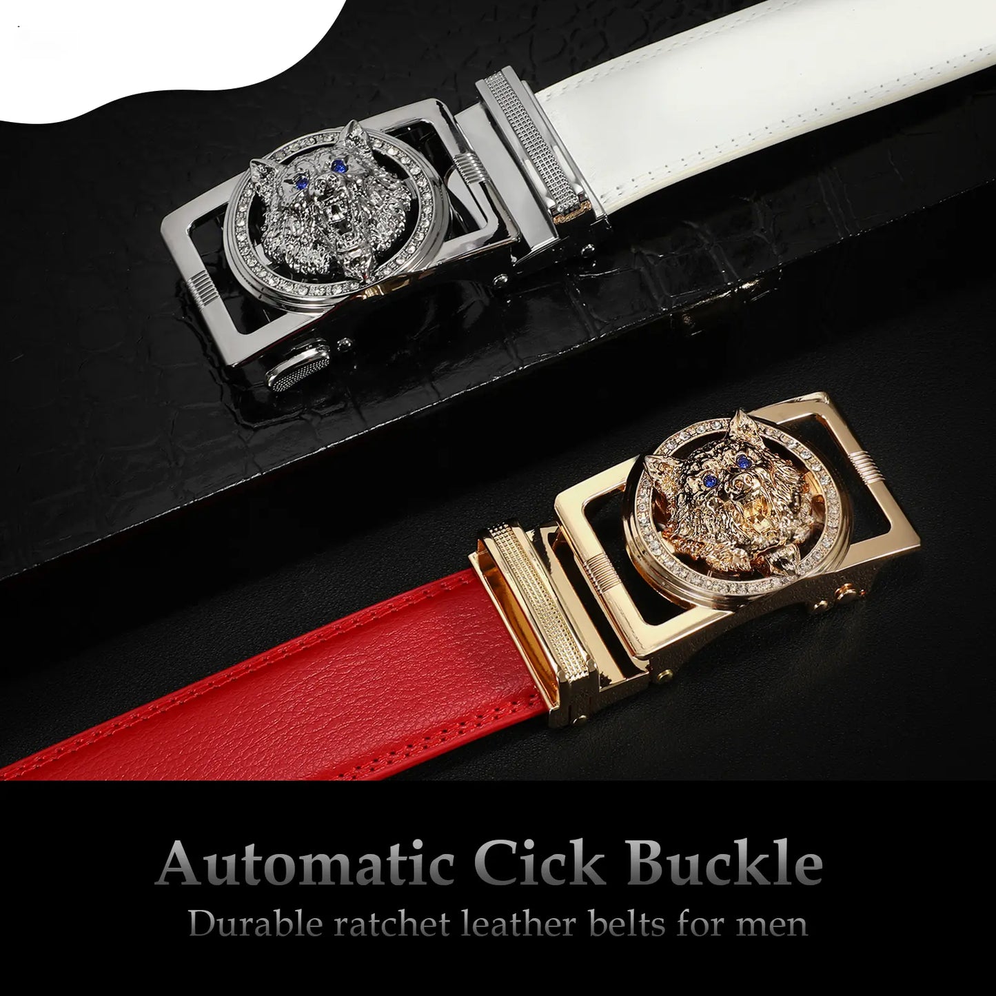 Fashion Ratchet Leather Dress Belt Genuine Leather with Alloy Automatic Buckle Sliding Leather Belt for Men