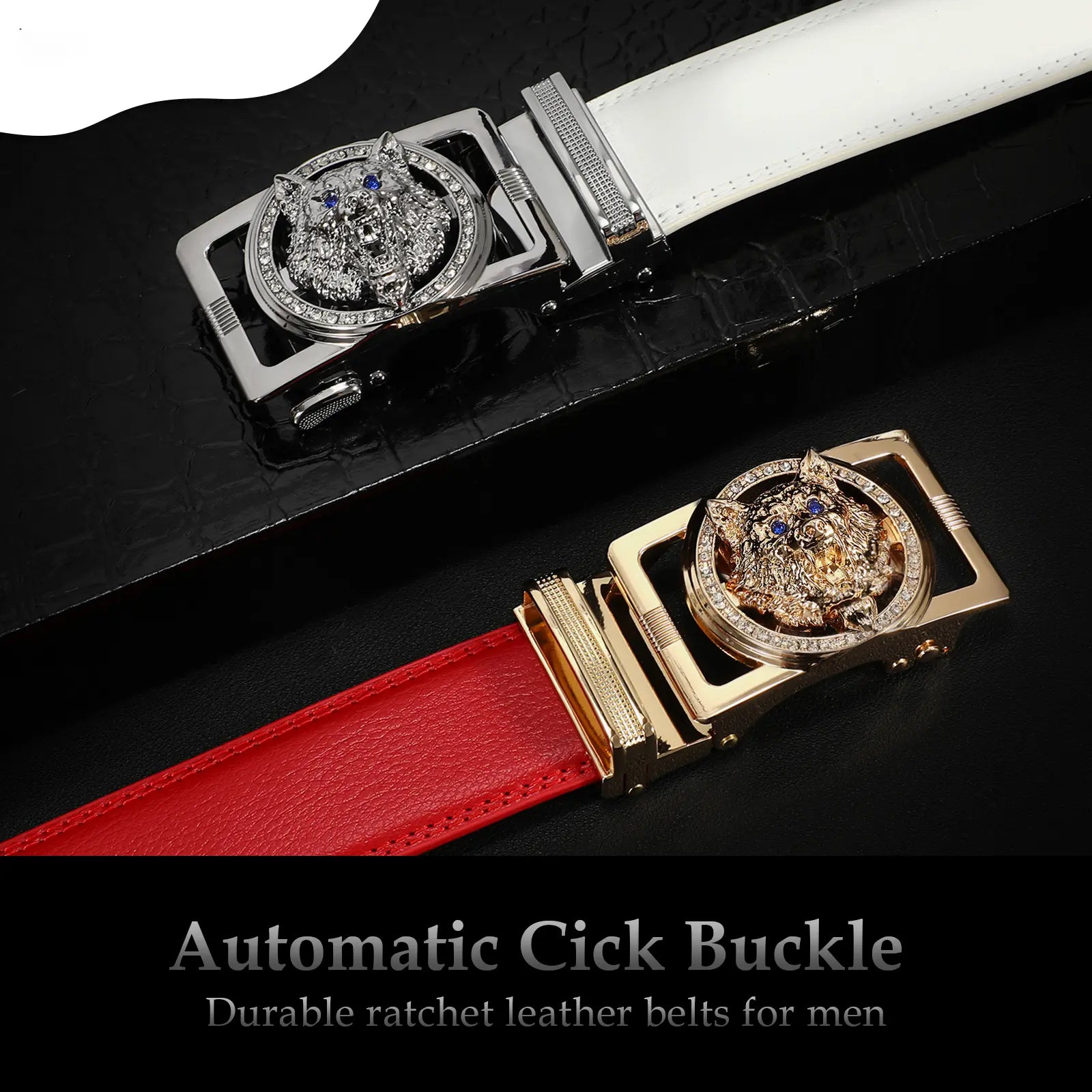 Fashion Ratchet Leather Dress Belt Genuine Leather with Alloy Automatic Buckle Sliding Leather Belt for Men