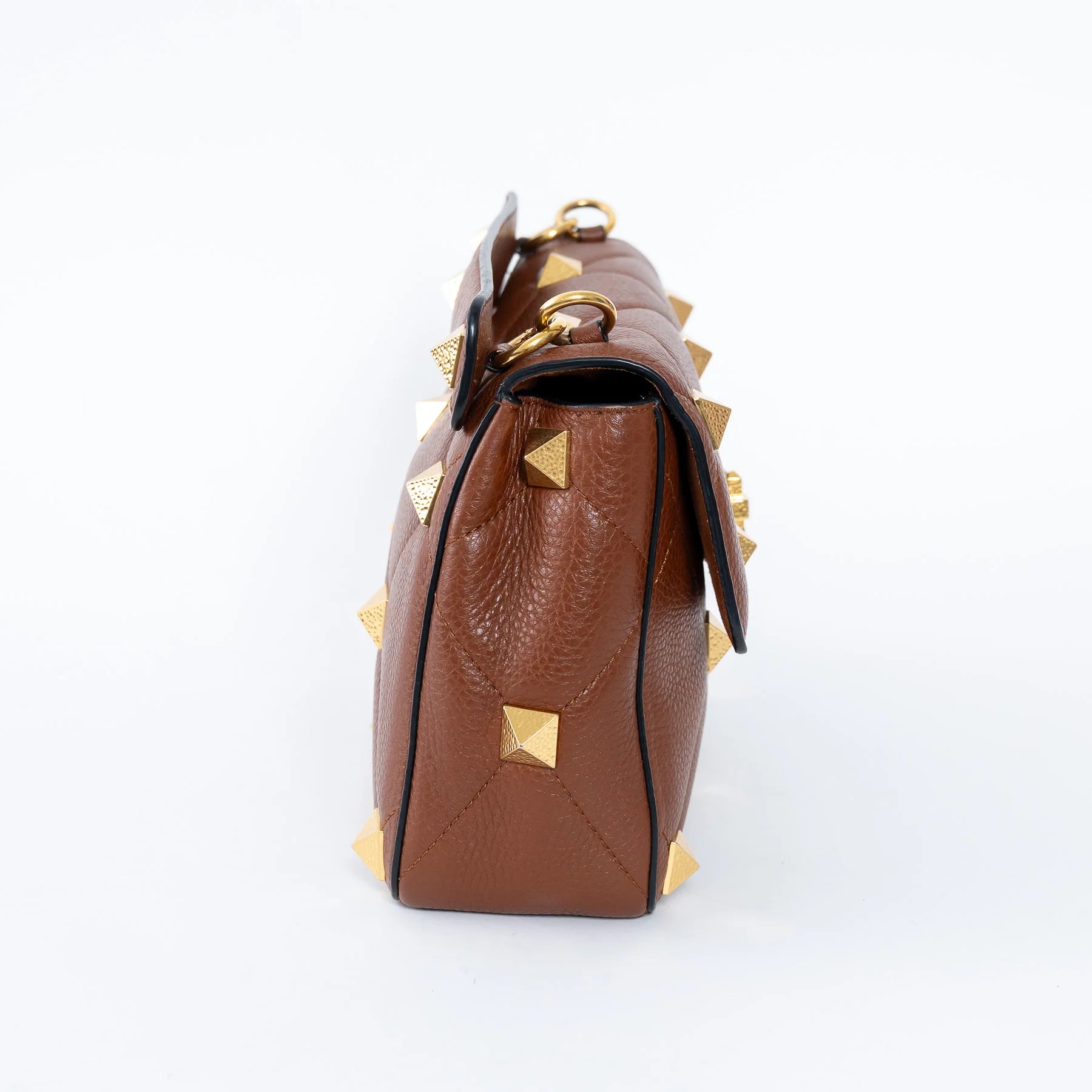 Brown Roman Rockstud Quilted Flap Bag