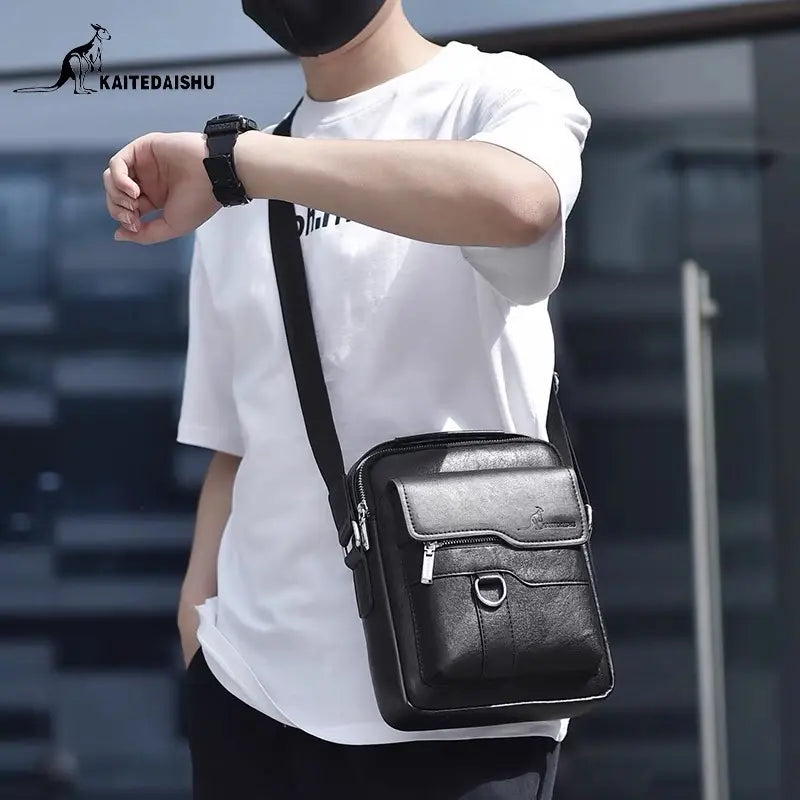 Men'S Casual Shoulder Bag, Large Capacity Multifunctional PU Travel Crossbody Bag, Waterproof & Wear-Resistant, Versatile Fashion Bag