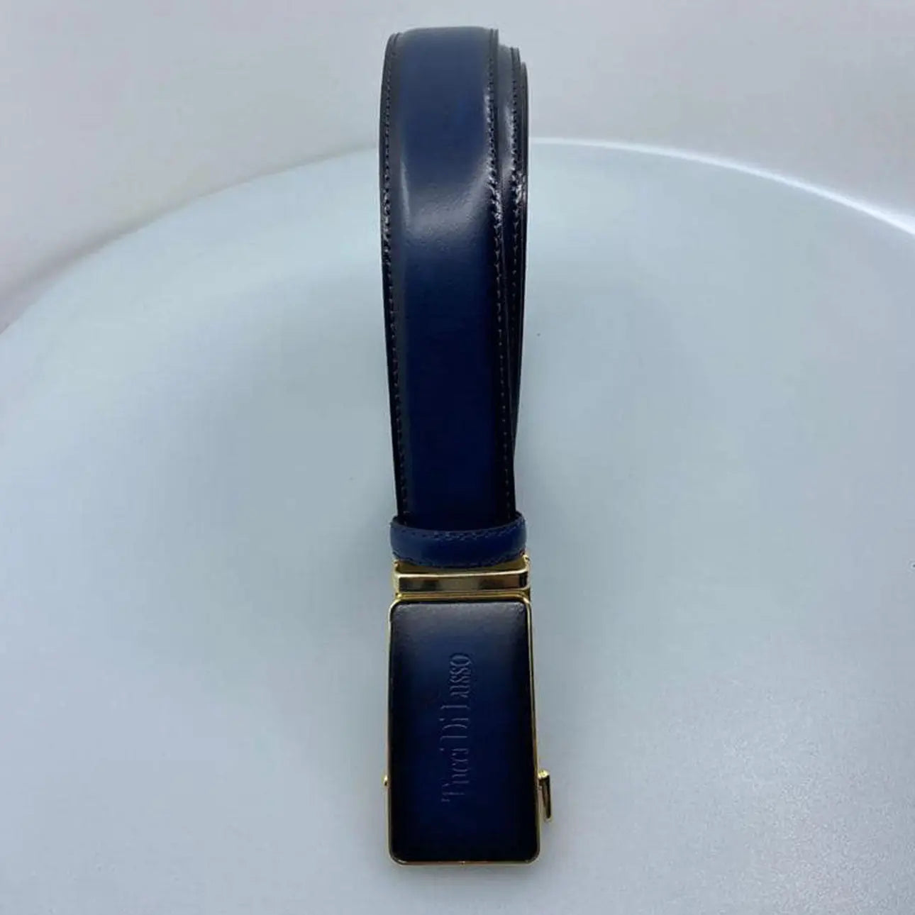 Tucci Di Lusso Mens Dark Blue Italian Leather Slide Ratchet Smart Belts