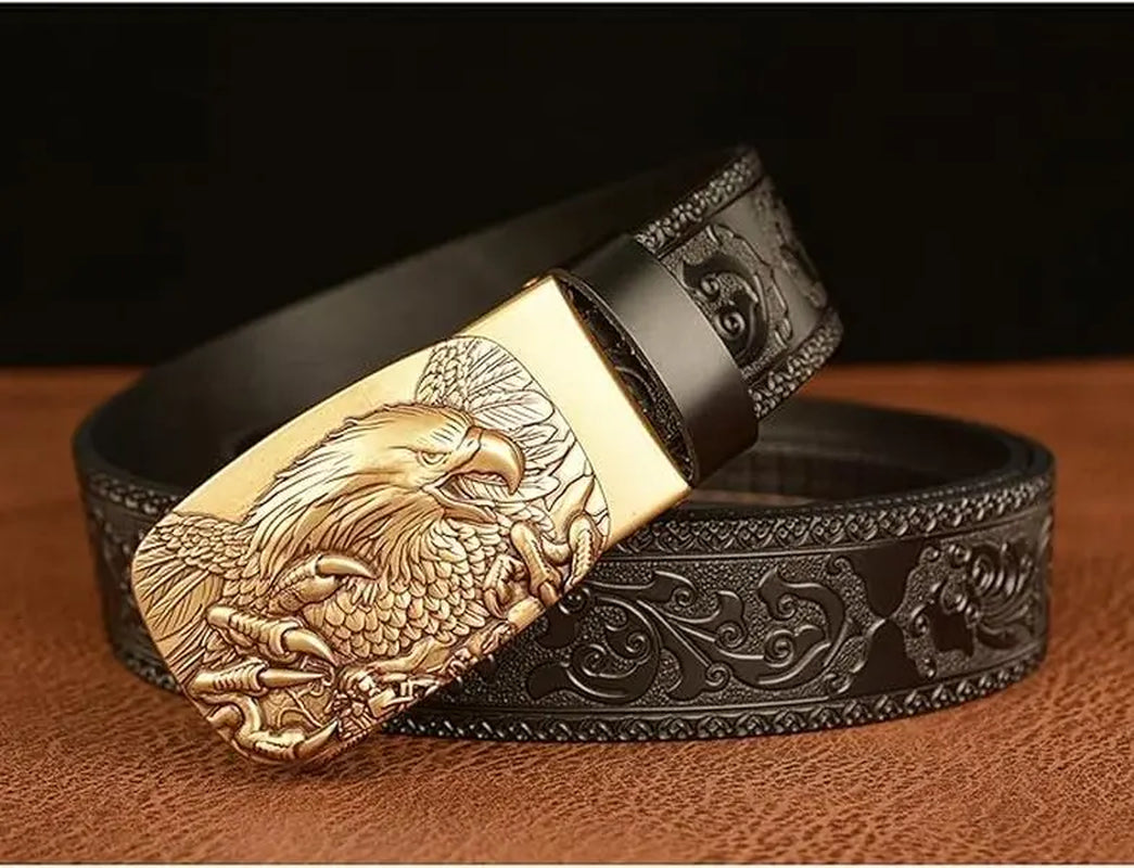 Men'S Leather Belts Belts for Men Genuine Leather Ratchet Belt Automatic Buckle Wide:35Mm Men Automatic Buckle Belt