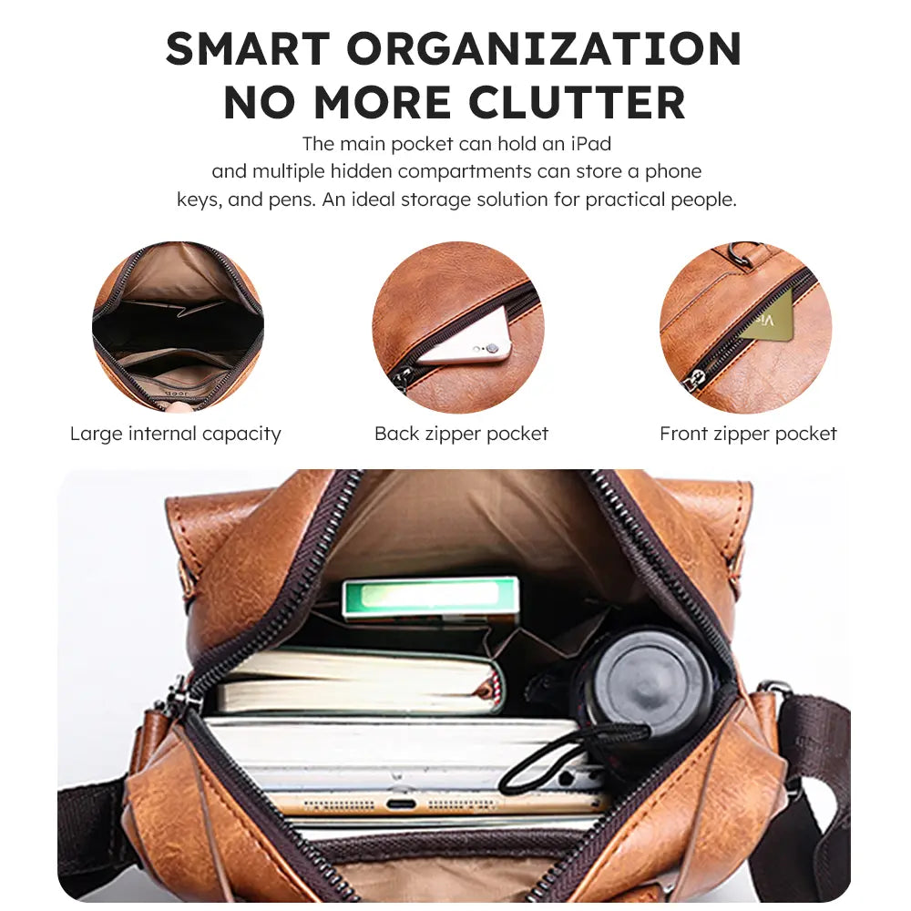 WEIXIER PU Leather Crossbody Bag Retro Street Style Large Capacity Commuter Bag with Adjustable Shoulder Strap for Business Travel Daily Use