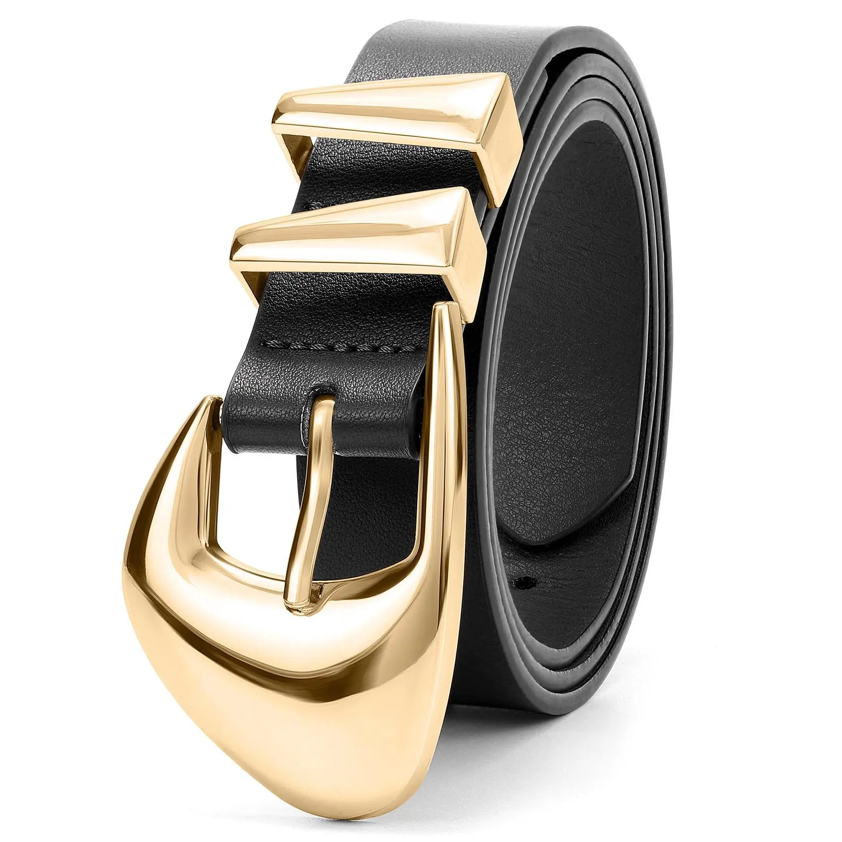 JASGOOD Women'S Leather Belts for Jeans Dress Pants Black Brown Belts for Women Ladies Waist Belts with Gold Buckle