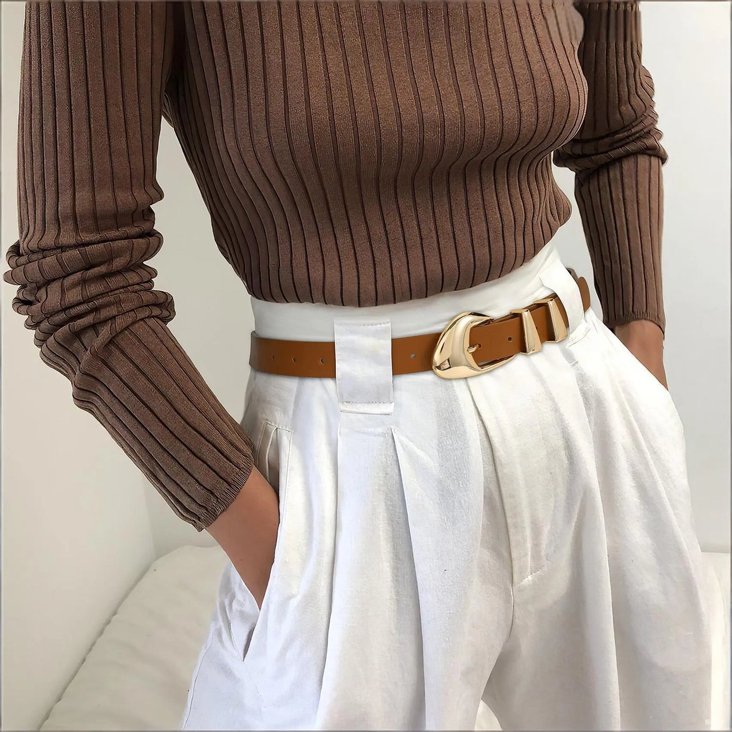JASGOOD Women'S Leather Belts for Jeans Dress Pants Black Brown Belts for Women Ladies Waist Belts with Gold Buckle