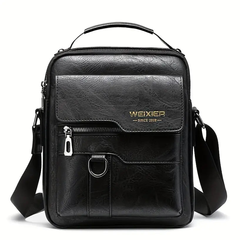 New Men'S PU Leather Shoulder Bag, Classic Style, Retro Fashion, Adjustable Shoulder Strap, Multi-Layer, Handbag, Messenger Bag, Crossbody Bag, Business Casual Briefcase, Travel, Backpack, Daily Commuter Bag for Men and Women, New Year, Christmas Gift