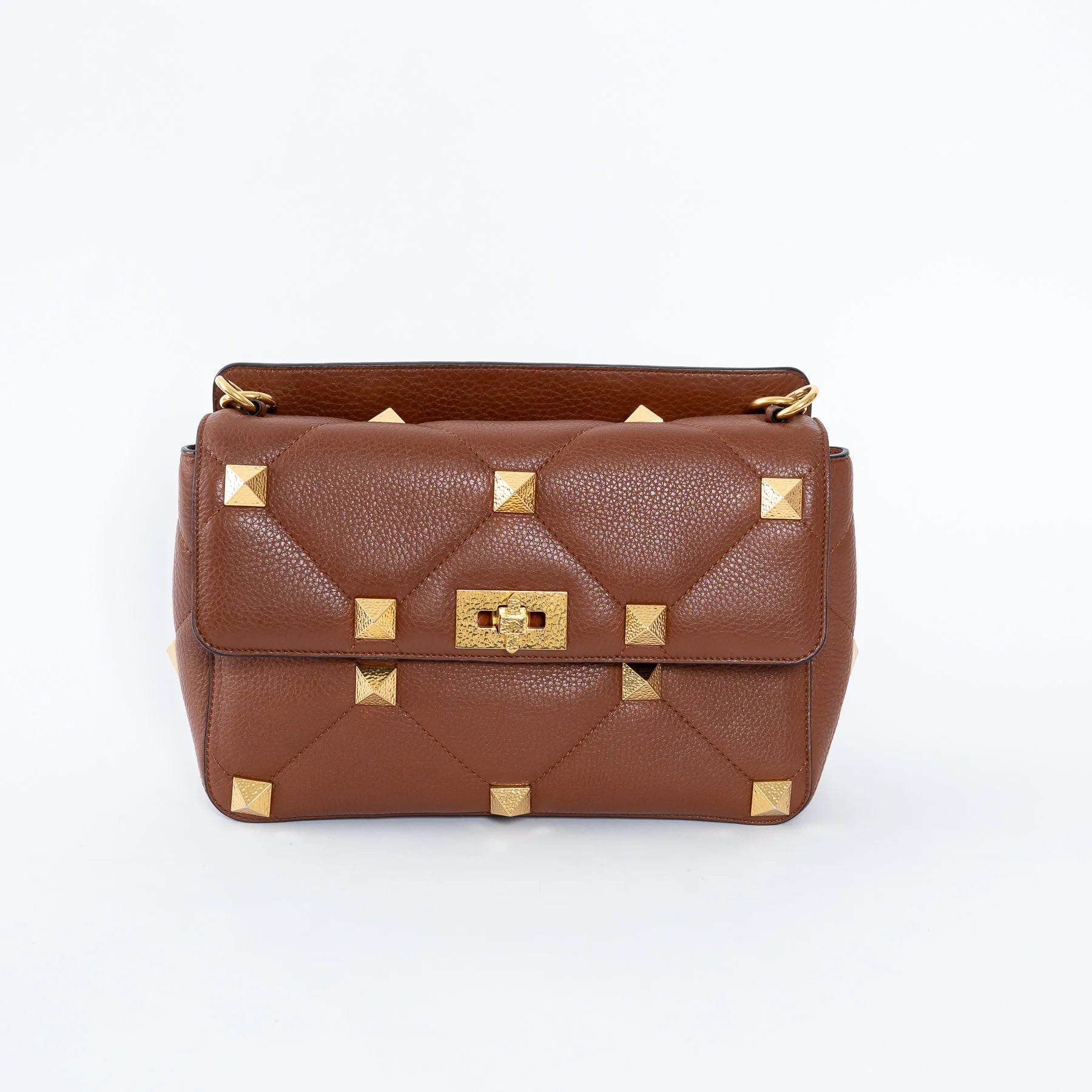 Brown Roman Rockstud Quilted Flap Bag