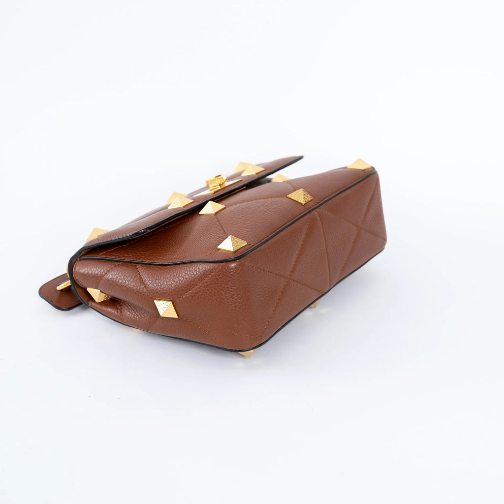Brown Roman Rockstud Quilted Flap Bag