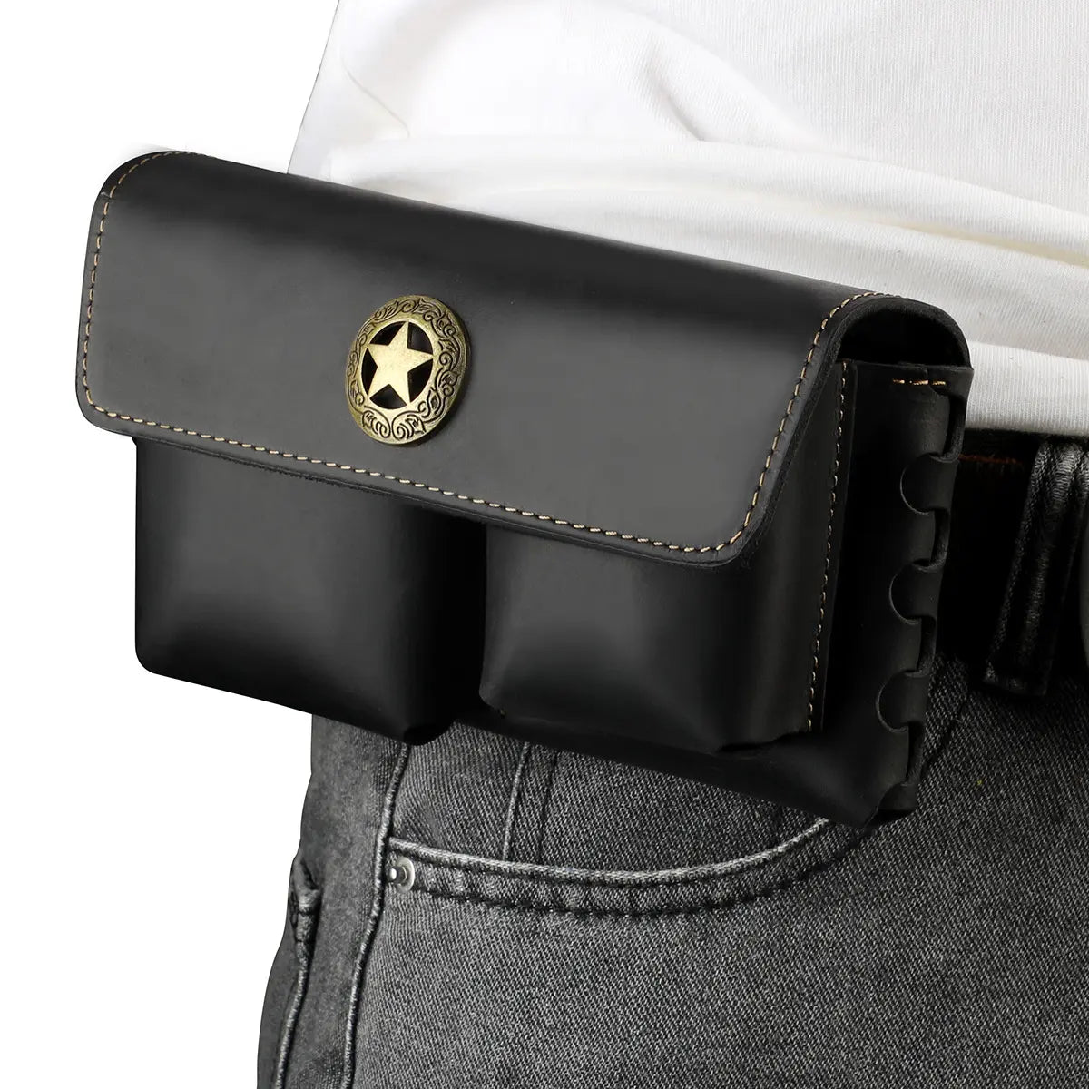 Men'S Leather Waist Bag Phone Holder for Business Travel Everyday Commute Brown Leather Belt Bag Travel Accessory Sleek Accessory Durable Construction Multiple Pockets for Keys & Cards Travelers Business Accessory Modern Pouch Sturdy Construction Beltbag
