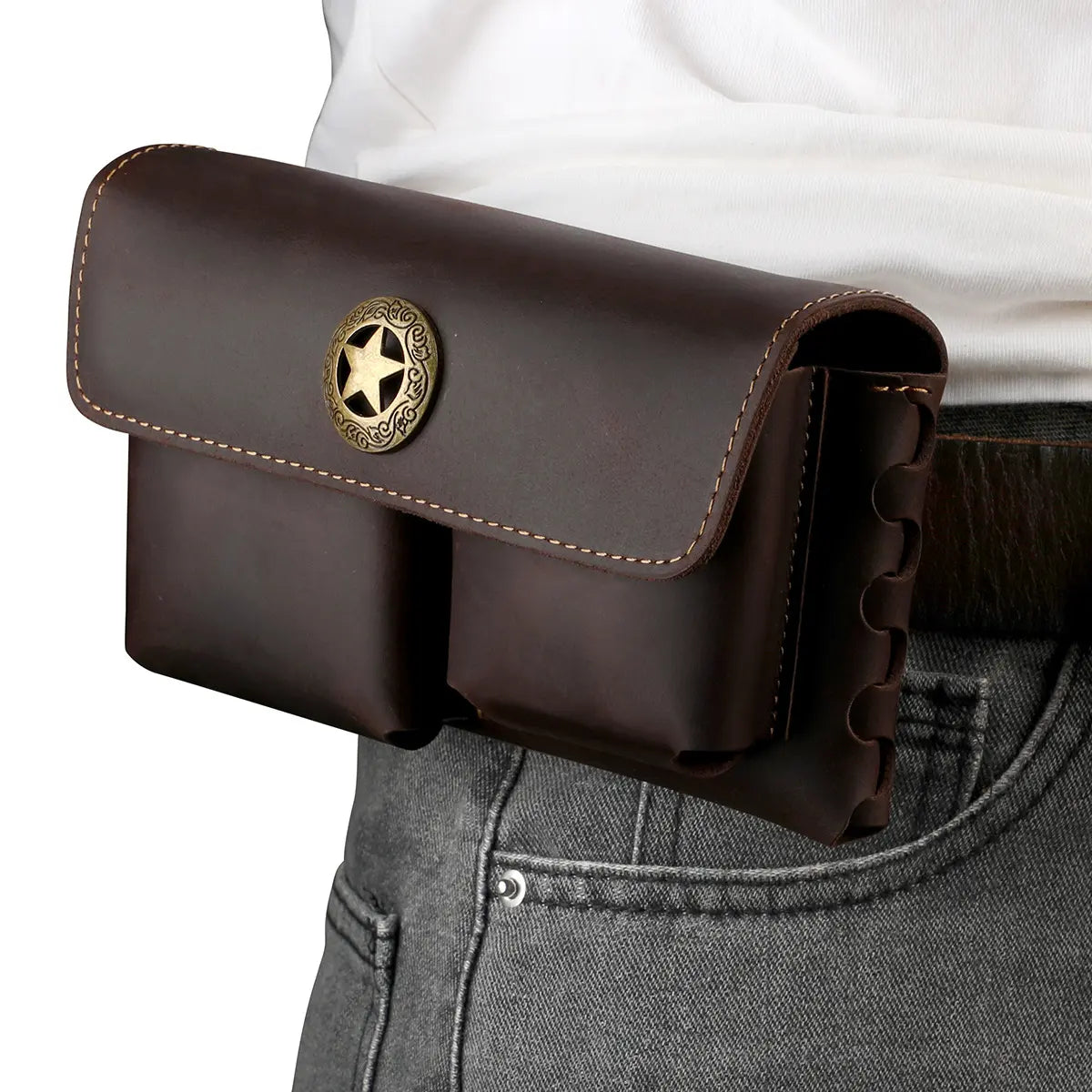 Men'S Leather Waist Bag Phone Holder for Business Travel Everyday Commute Brown Leather Belt Bag Travel Accessory Sleek Accessory Durable Construction Multiple Pockets for Keys & Cards Travelers Business Accessory Modern Pouch Sturdy Construction Beltbag