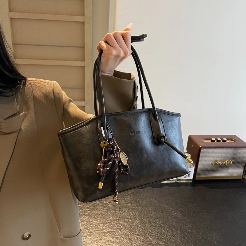 LEFTSIDE PU Leather Shoulder Bags for Women 2025 Winter Y2K Trend Female Crossbody Bag Lady Handbags and Purses Retro Tote Bag