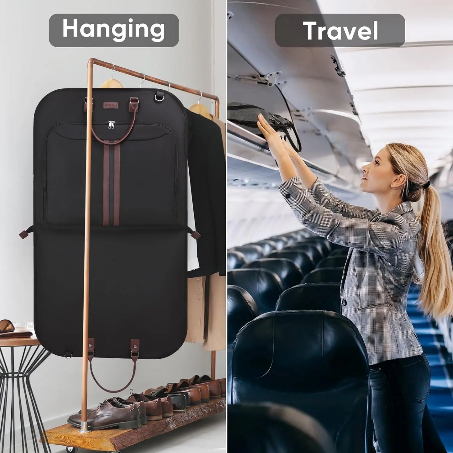 Travel Garment Bag, Travel Suit Bag for Men, 42'' Waterproof Carry on Garment Bag for Hanging Clothes, Garment Duffel Bag for Travel Business