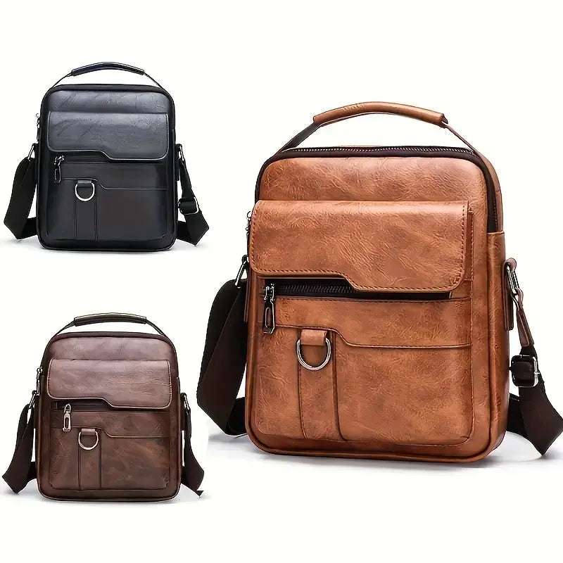 Men'S Casual Shoulder Bag, Large Capacity Multifunctional PU Travel Crossbody Bag, Waterproof & Wear-Resistant, Versatile Fashion Bag