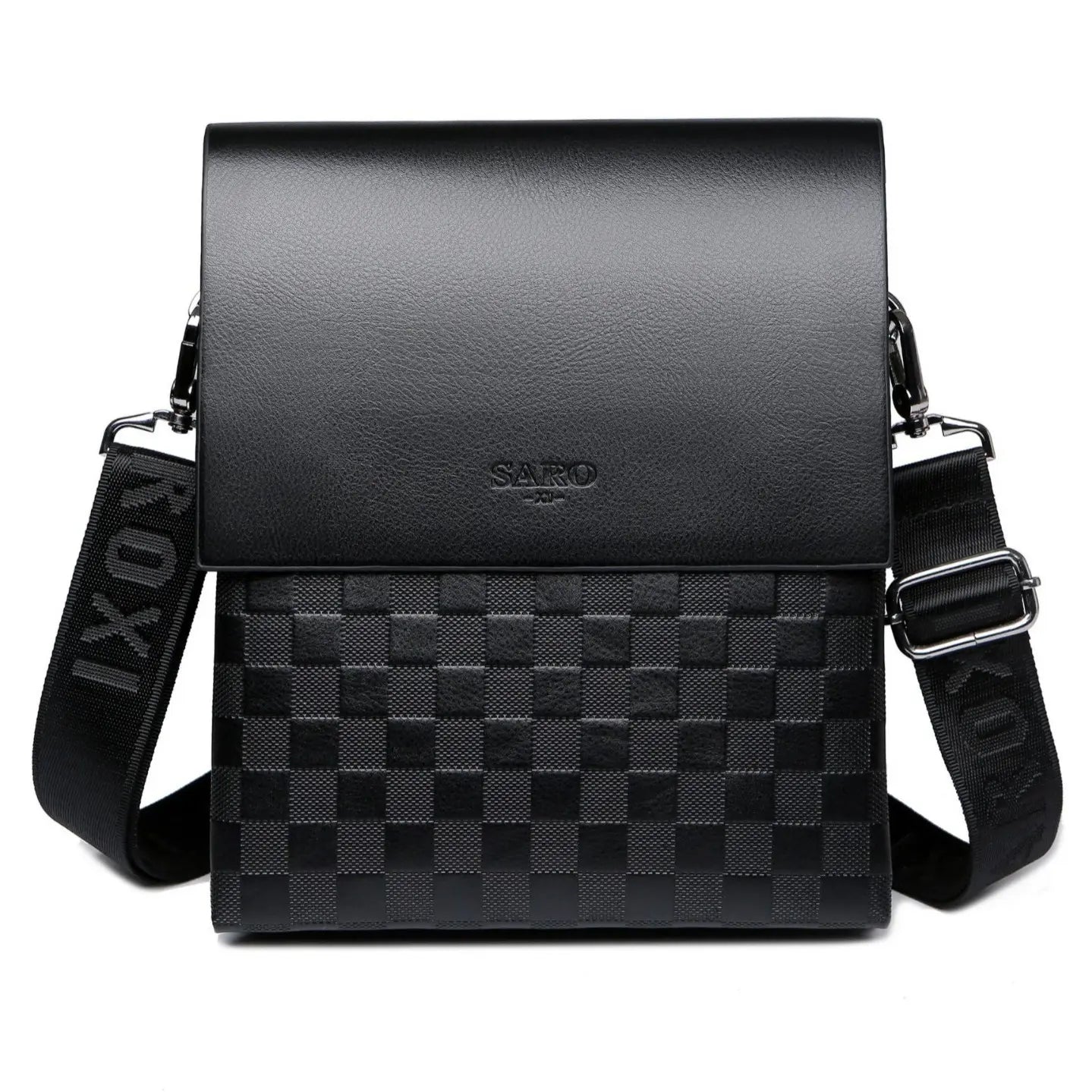 304 Stylish Men'S Vertical Crossbody Bag - Checkered Leather Shoulder Bag for Office & Casual Outings Saro Men'S Checkered Leather Shoulder Bag - Minimalist Vertical Crossbody Bag for Men