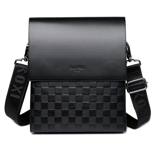 304 Stylish Men'S Vertical Crossbody Bag - Checkered Leather Shoulder Bag for Office & Casual Outings Saro Men'S Checkered Leather Shoulder Bag - Minimalist Vertical Crossbody Bag for Men