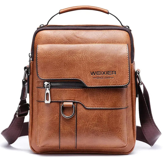 Vintage PU Leather Crossbody Bag for Men – Satchel with Multiple Pockets Adjustable Strap, Work Travel Daily