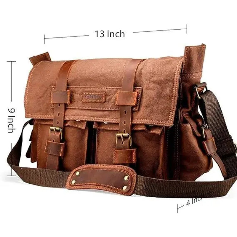 Messenger Bag for Laptop Vintage Canvas Leather Crossbody Satchel Shoulder Computer Bag Travel Office Messenger Bag