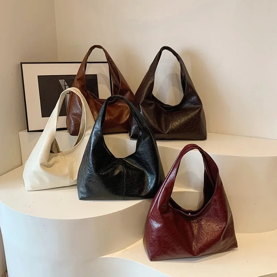 Designer Large PU Leather Hobo Underarm Bags Lady Fashion Shoulder Party Bag for Women New Trend Y2K Casual Handbags and Purses