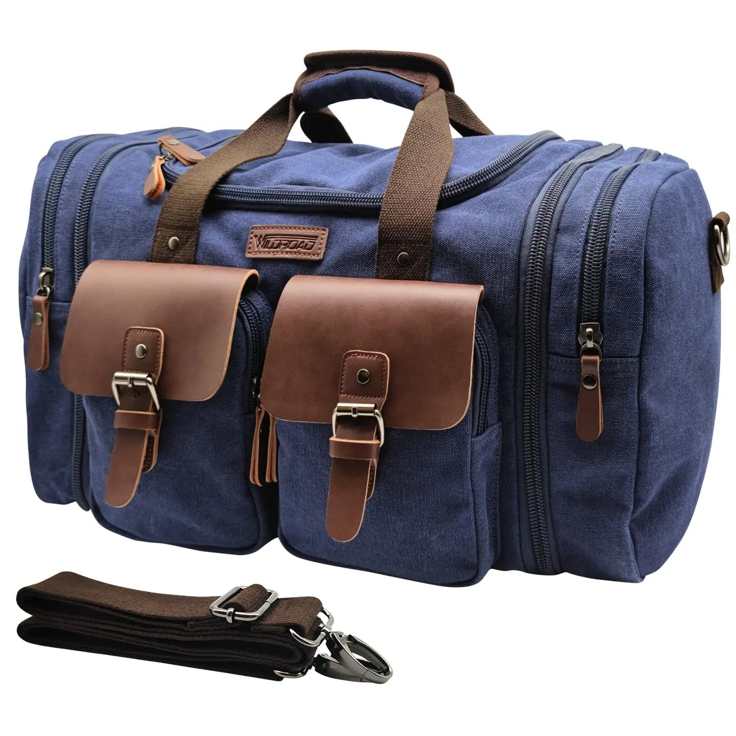 Wildroad Duffle Bag for Men Waterproof Waxed Canvas Genuine Leather Weekender Overnight Vintage Durable Bag with Pockets Travel Large Capacity Garment Spacious Convertible Sleepover Aesthetic Personalized Portable Gift Carry-On Lightweight Trip Essential