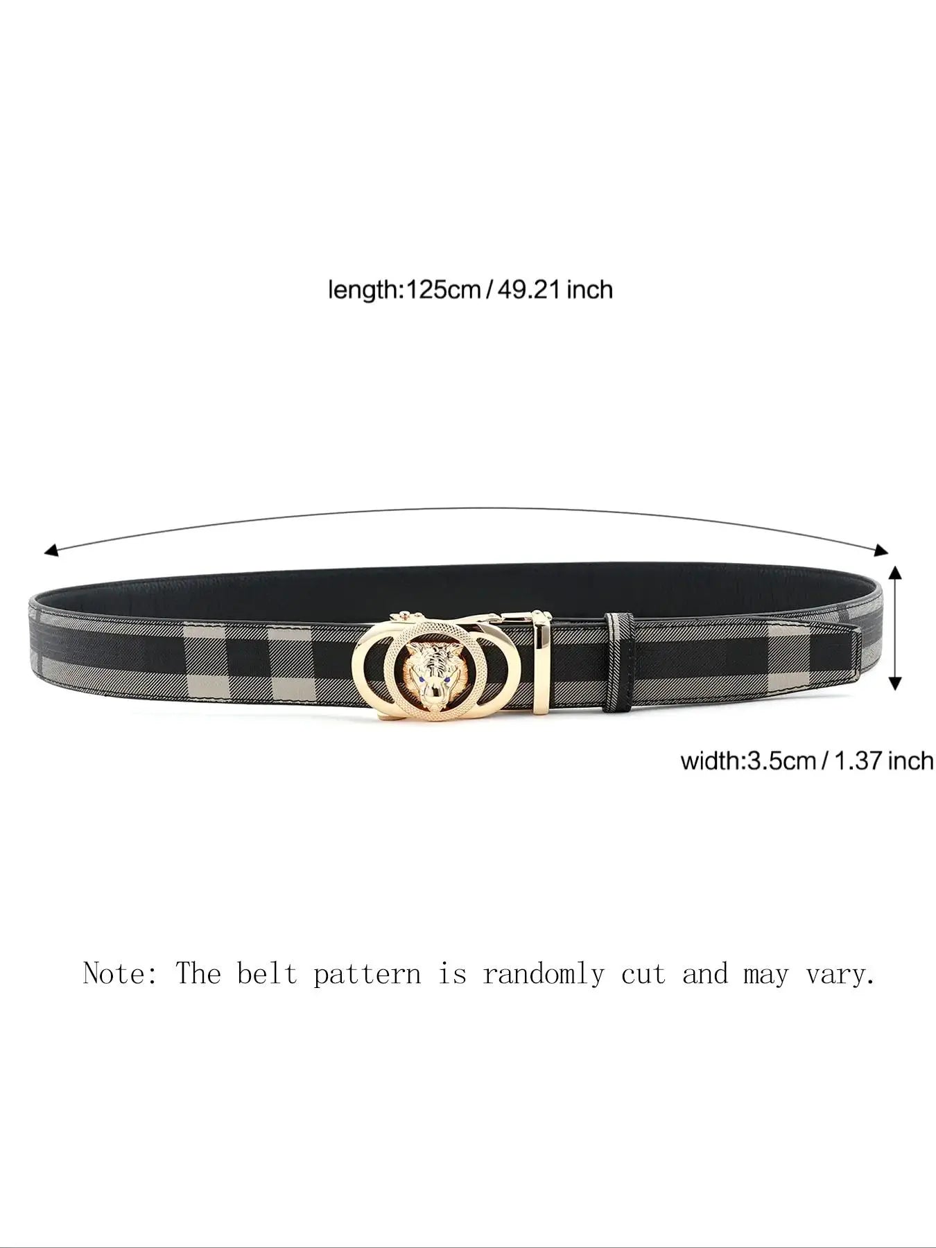 Men'S Tiger Head Decor Automatic Buckle Real Designer Belt, Business Casual Plaid Pattern Pu Leather Belt for Work Office, Fashion Waistband for Party, Daily Clothing Decor, Trendy Exquisite Belt