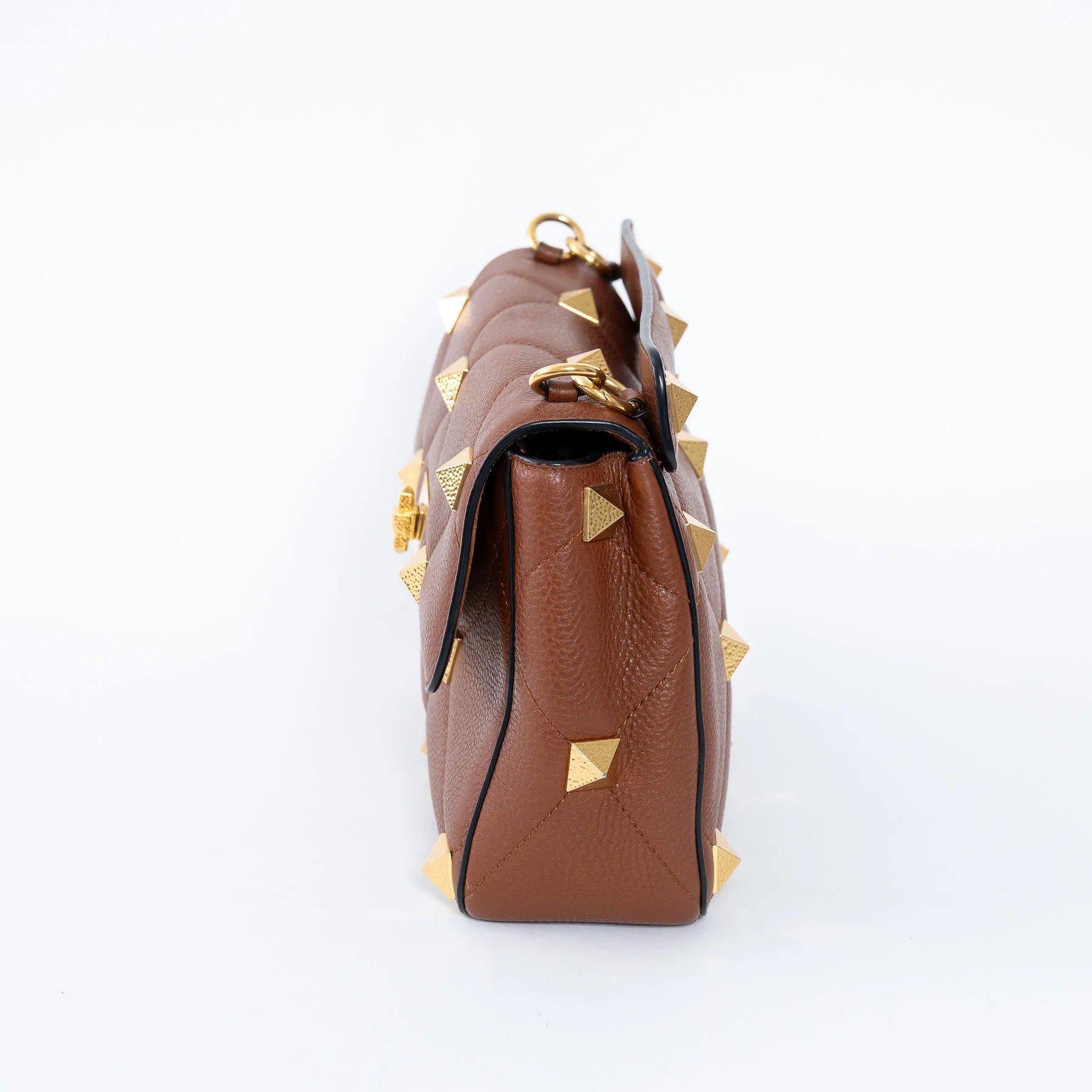 Brown Roman Rockstud Quilted Flap Bag