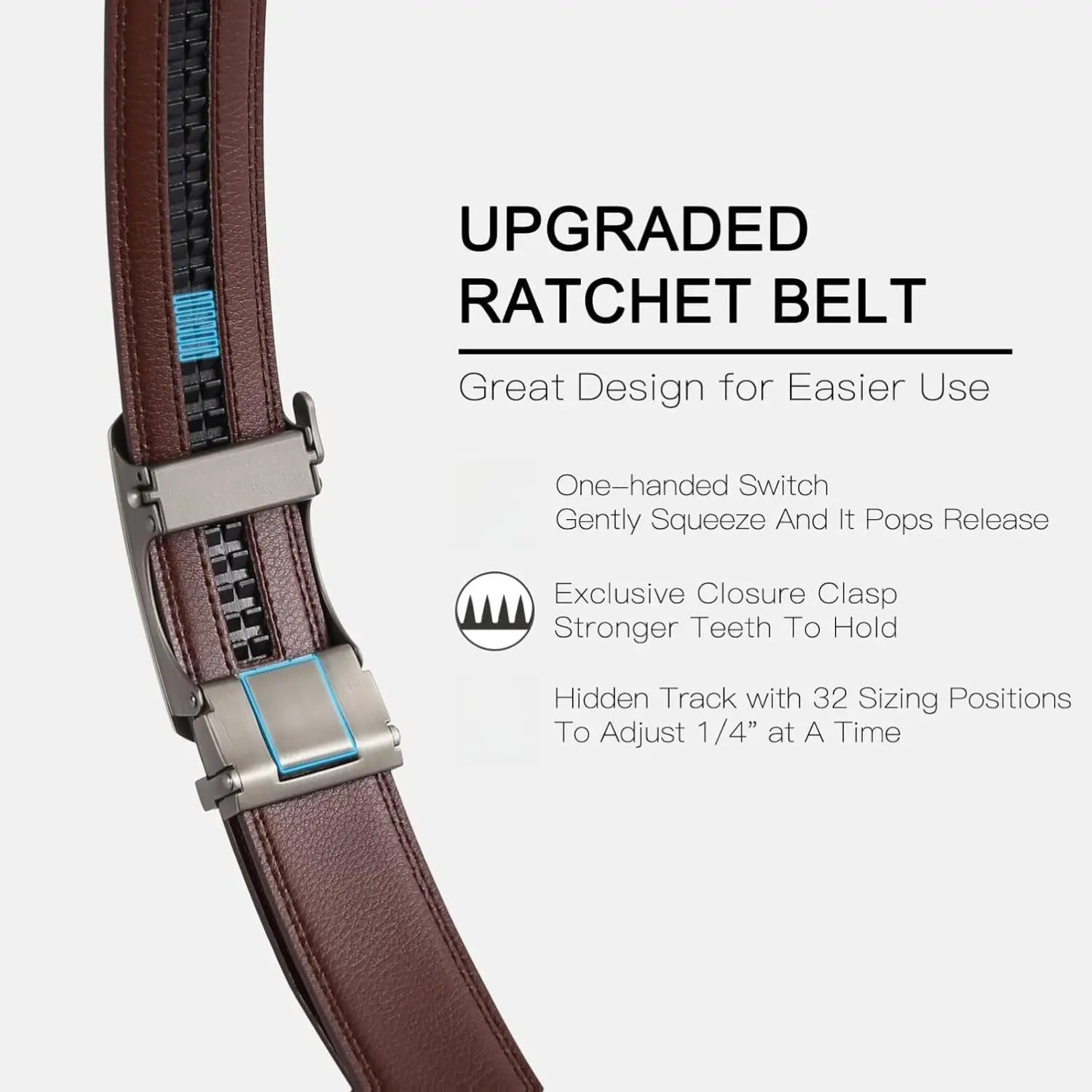 Leather for Men`S Ratchet Belt Belts for Men Adjustable Automatic Buckle .
