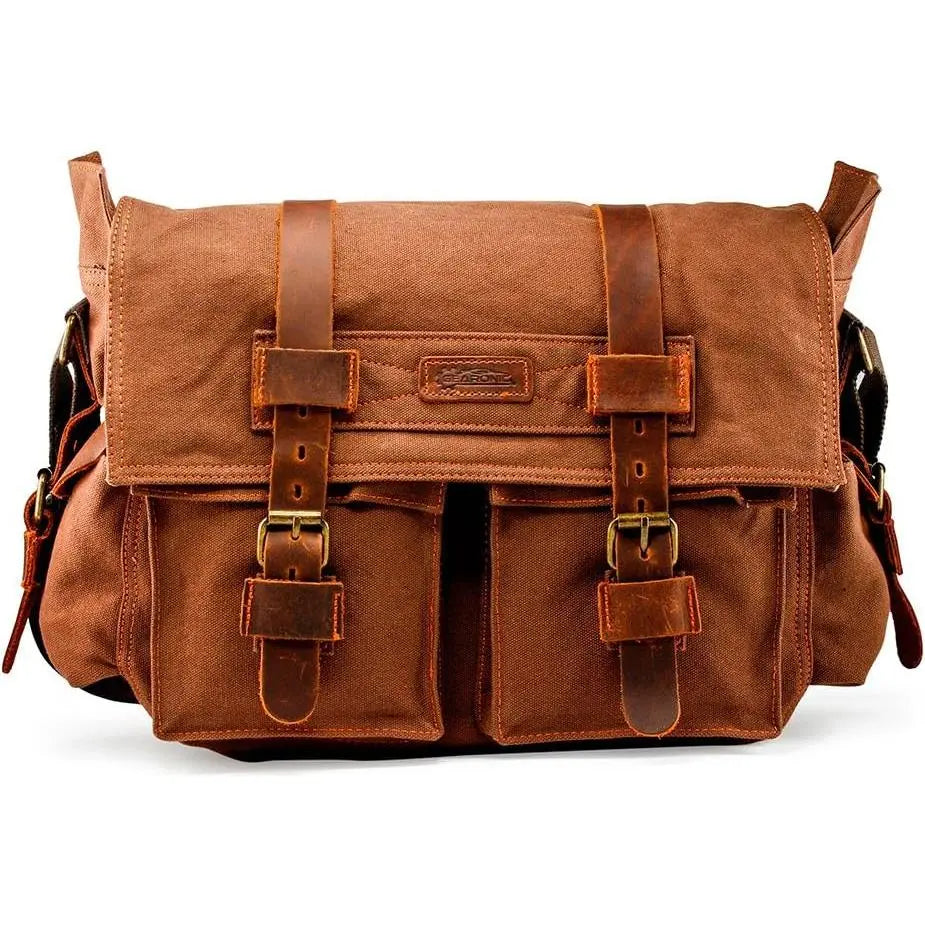 Messenger Bag for Laptop Vintage Canvas Leather Crossbody Satchel Shoulder Computer Bag Travel Office Messenger Bag