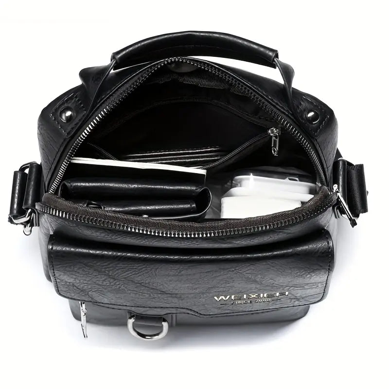 New Men'S PU Leather Shoulder Bag, Classic Style, Retro Fashion, Adjustable Shoulder Strap, Multi-Layer, Handbag, Messenger Bag, Crossbody Bag, Business Casual Briefcase, Travel, Backpack, Daily Commuter Bag for Men and Women, New Year, Christmas Gift