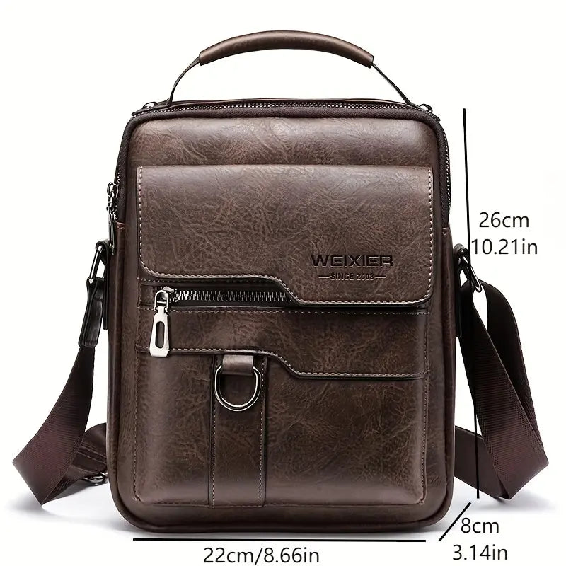 New Men'S PU Leather Shoulder Bag, Classic Style, Retro Fashion, Adjustable Shoulder Strap, Multi-Layer, Handbag, Messenger Bag, Crossbody Bag, Business Casual Briefcase, Travel, Backpack, Daily Commuter Bag for Men and Women, New Year, Christmas Gift
