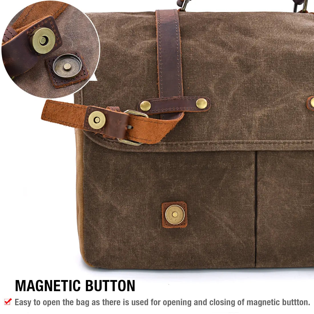 Mens Messenger Bag 15.6 Inch Waterproof Vintage Genuine Leather Waxed Canvas Briefcase Large Leather Computer Laptop Bag Rugged Satchel Shoulder Bag
