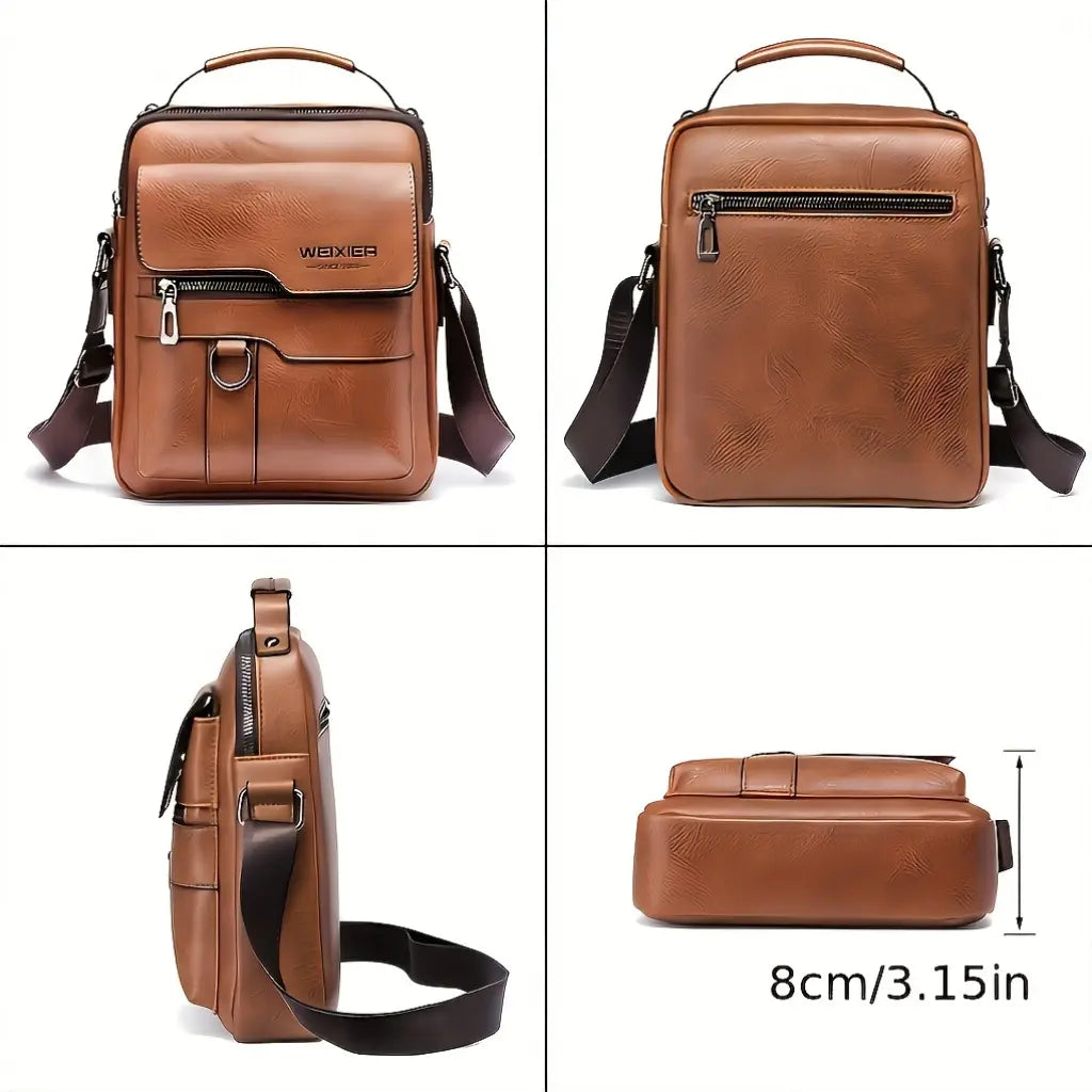 WEIXIER PU Leather Crossbody Bag Retro Street Style Large Capacity Commuter Bag with Adjustable Shoulder Strap for Business Travel Daily Use