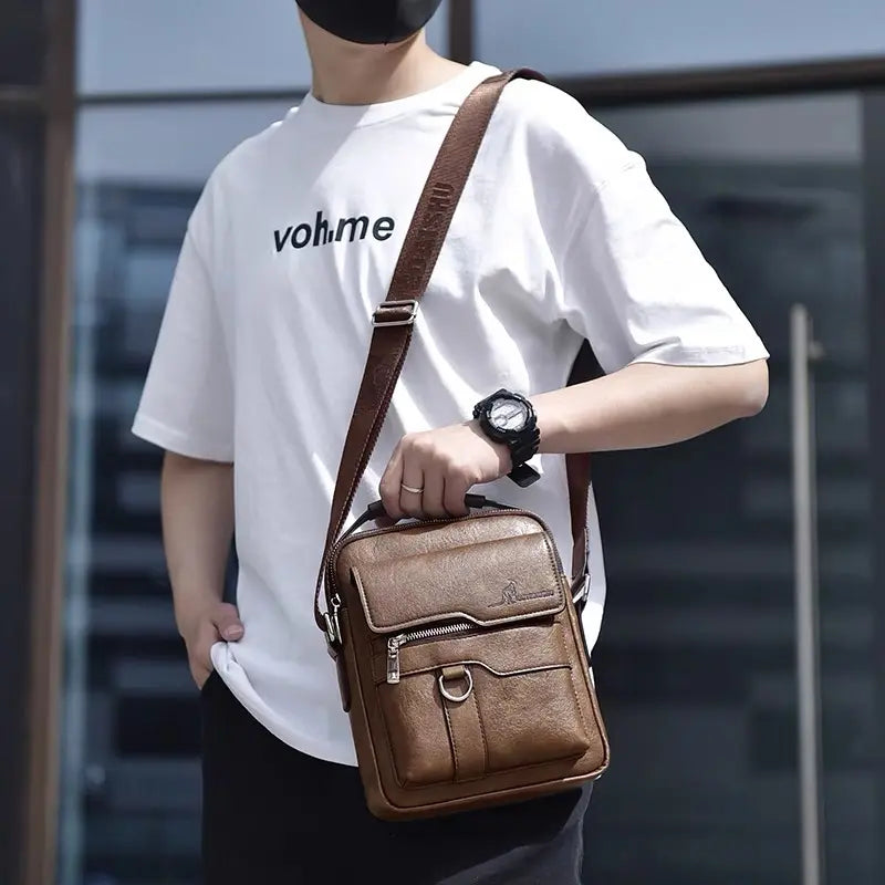 Men'S Casual Shoulder Bag, Large Capacity Multifunctional PU Travel Crossbody Bag, Waterproof & Wear-Resistant, Versatile Fashion Bag
